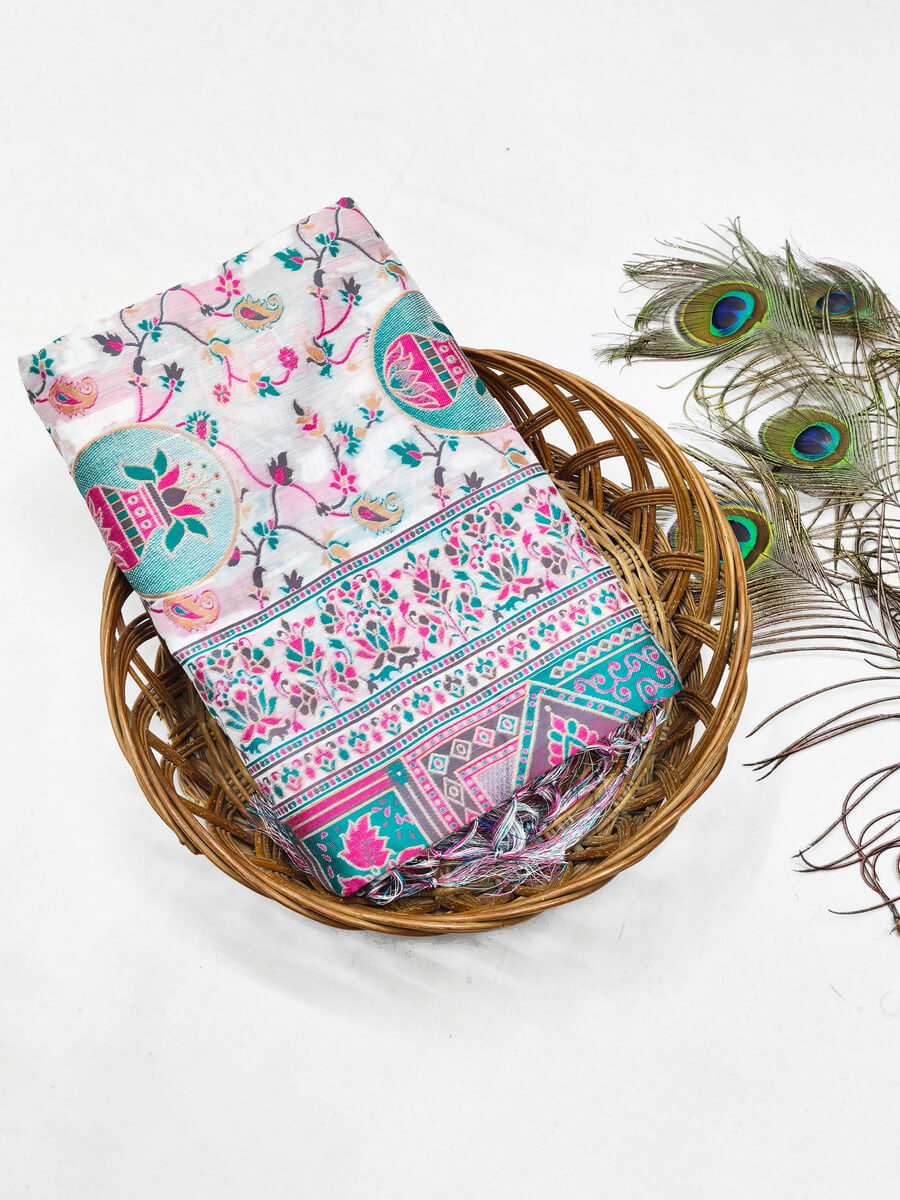 Forbearance Off White Pashmina Saree With Phenomenal Snappy Piece