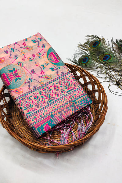 Ineffable Peach Pashmina Saree With Preferable Blouse Piece