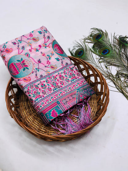 Ratatouille Pink Pashmina Saree With Tempting Blouse Piece