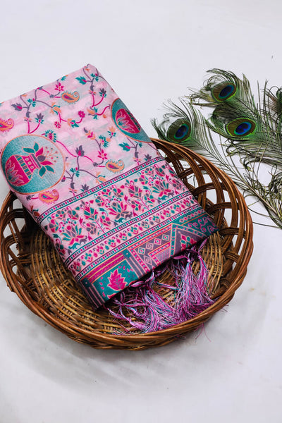 Ratatouille Pink Pashmina Saree With Tempting Blouse Piece