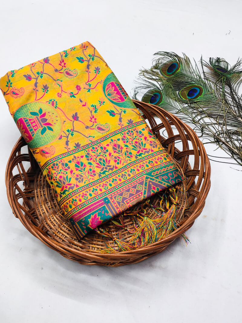 Nebula Yellow Pashmina Saree With Sonorous Blouse Piece