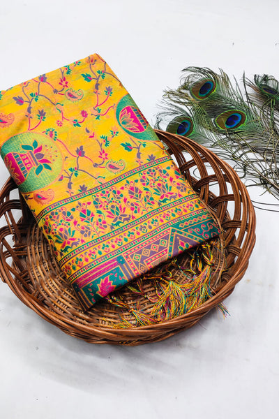 Nebula Yellow Pashmina Saree With Sonorous Blouse Piece