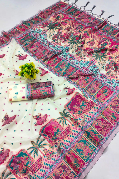 Load image into Gallery viewer, Intricate Beige Pashmina Saree With Gorgeous Blouse Piece
