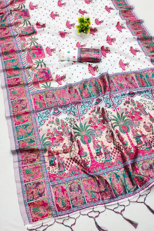 Load image into Gallery viewer, Scrupulous Off White Pashmina Saree With Evocative Blouse Piece
