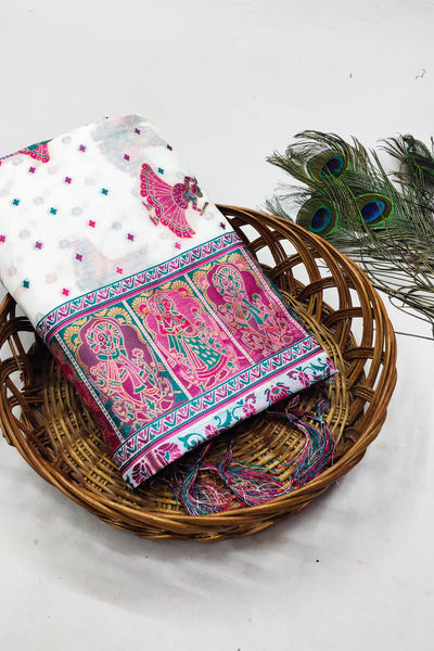 Scrupulous Off White Pashmina Saree With Evocative Blouse Piece