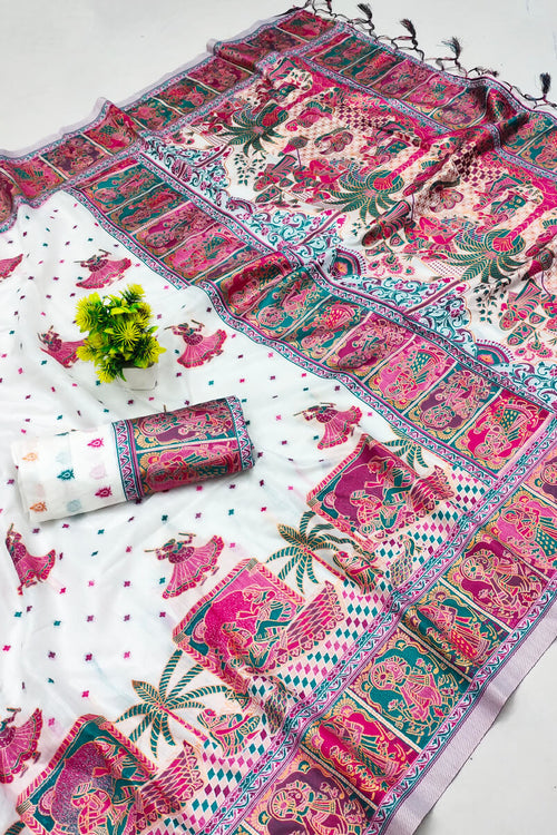 Load image into Gallery viewer, Scrupulous Off White Pashmina Saree With Evocative Blouse Piece
