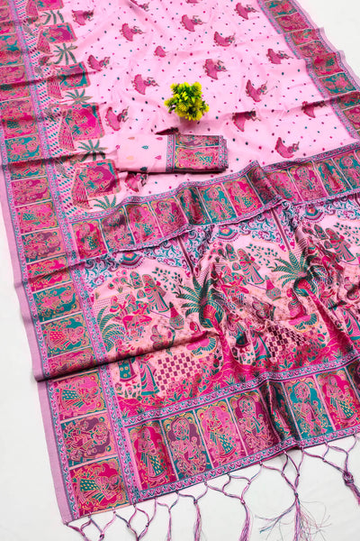 Woebegone Pink Pashmina Saree With Embellished Blouse Pieced