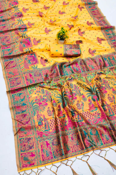 Demesne Yellow Pashmina Saree With Prodigal Blouse Piece