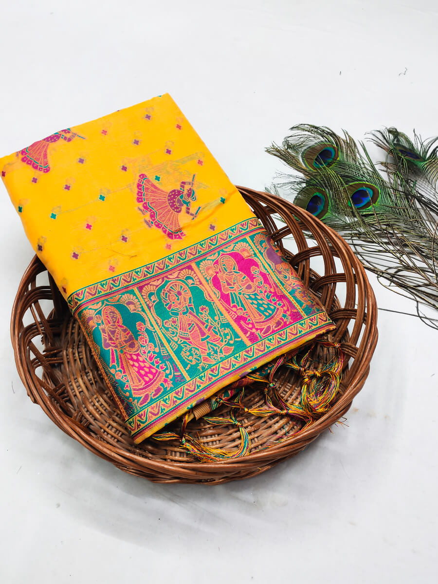 Demesne Yellow Pashmina Saree With Prodigal Blouse Piece