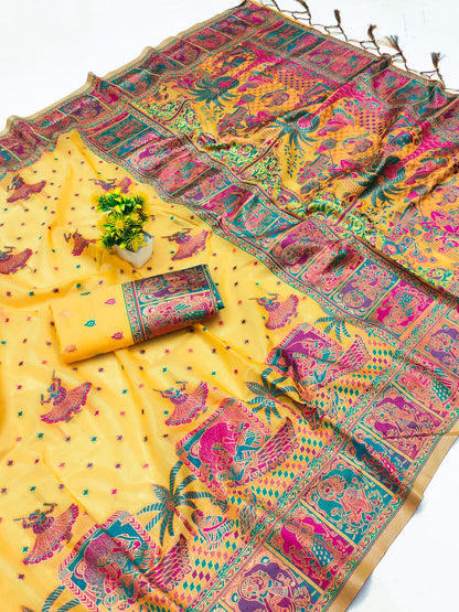 Demesne Yellow Pashmina Saree With Prodigal Blouse Piece