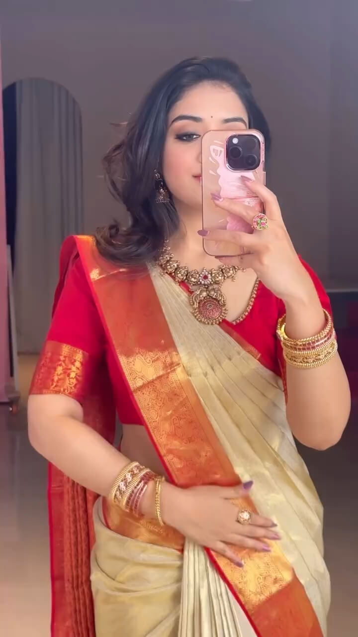 Desirable Beige Pure Banarasi Silk Saree With Beauteous Blouse Piece