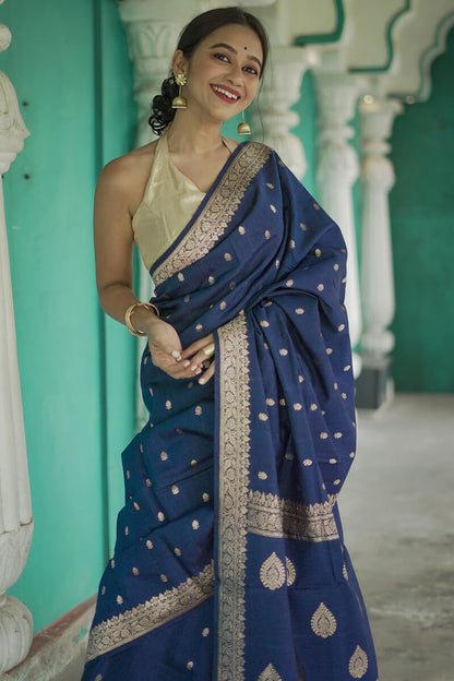 Vivacious Blue Linen Silk Saree With Captivating Blouse Piece