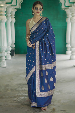 Vivacious Blue Linen Silk Saree With Captivating Blouse Piece