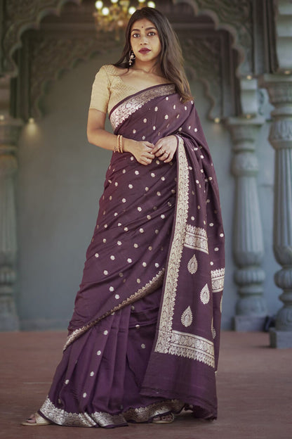 Divine Wine Linen Silk Saree With Prominent  Blouse Piece