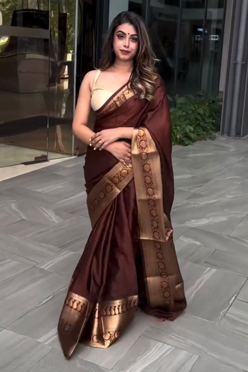 Forbearance Wine Soft Silk Saree With Devastating Blouse Piece
