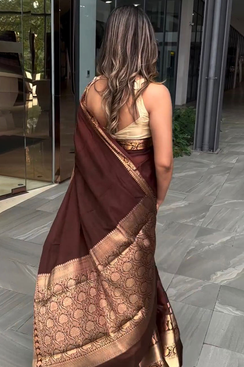 Forbearance Wine Soft Silk Saree With Devastating Blouse Piece
