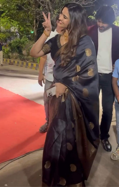 Delectable Black Soft Silk Saree With Fancifull Blouse Piece