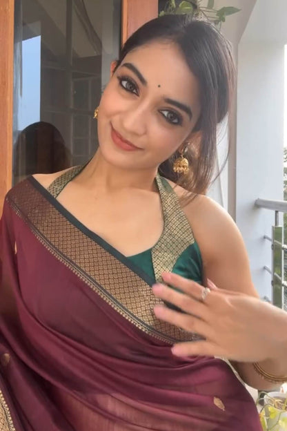 Dulcet Wine Soft Silk Saree With Beguiling Blouse Piece