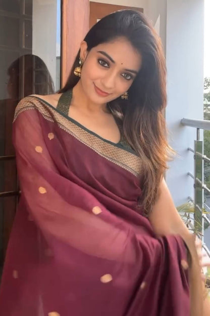 Dulcet Wine Soft Silk Saree With Beguiling Blouse Piece
