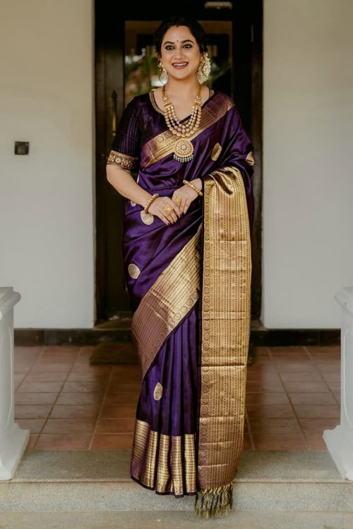 Load image into Gallery viewer, Evocative Purple Soft Banarasi Silk Saree With Piquant Blouse Piece
