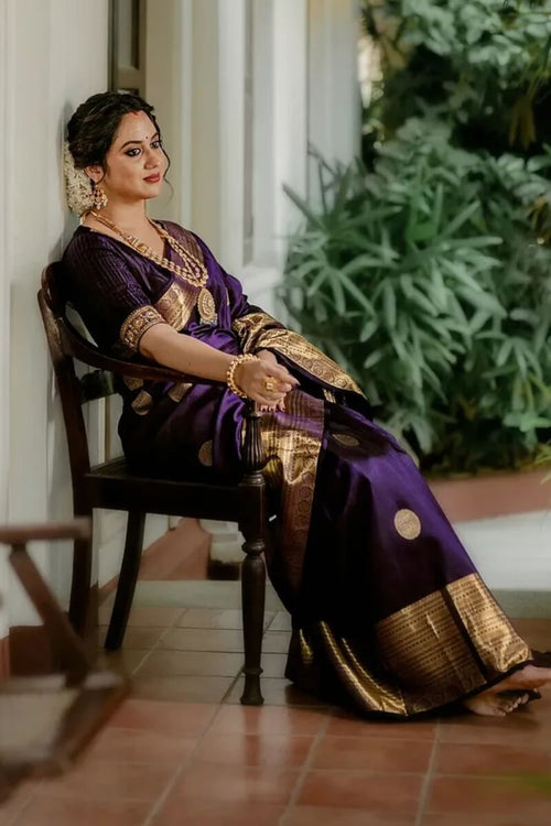 Load image into Gallery viewer, Evocative Purple Soft Banarasi Silk Saree With Piquant Blouse Piece
