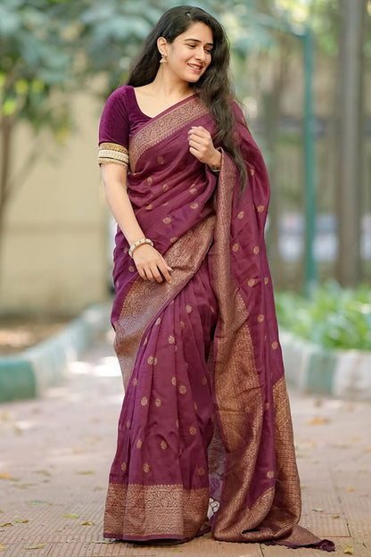 Stunning Wine Soft Silk Saree With Capricious Blouse Piece