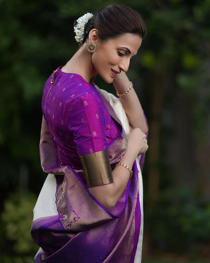 Classic Beige Soft Silk Saree With Conflate Blouse Piece