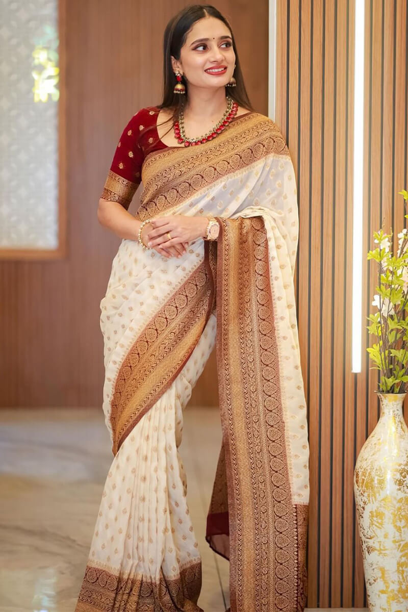 Angelic Beige Soft Silk Saree With Palimpsest Blouse Piece