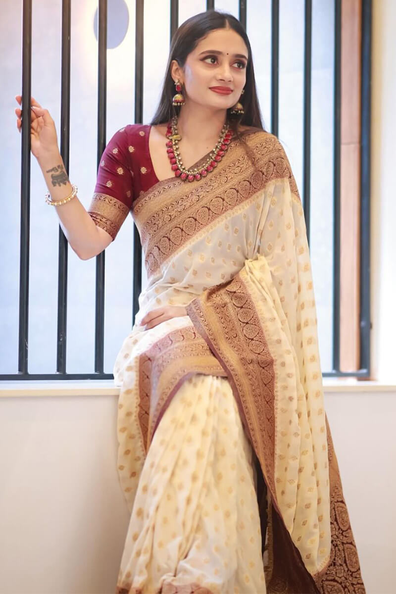Angelic Beige Soft Silk Saree With Palimpsest Blouse Piece