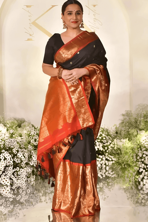 Load image into Gallery viewer, Gratifying Black Soft Banarasi Silk Saree With Assemblage Blouse Piece
