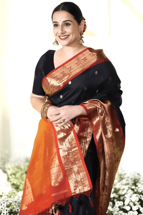 Load image into Gallery viewer, Gratifying Black Soft Banarasi Silk Saree With Assemblage Blouse Piece
