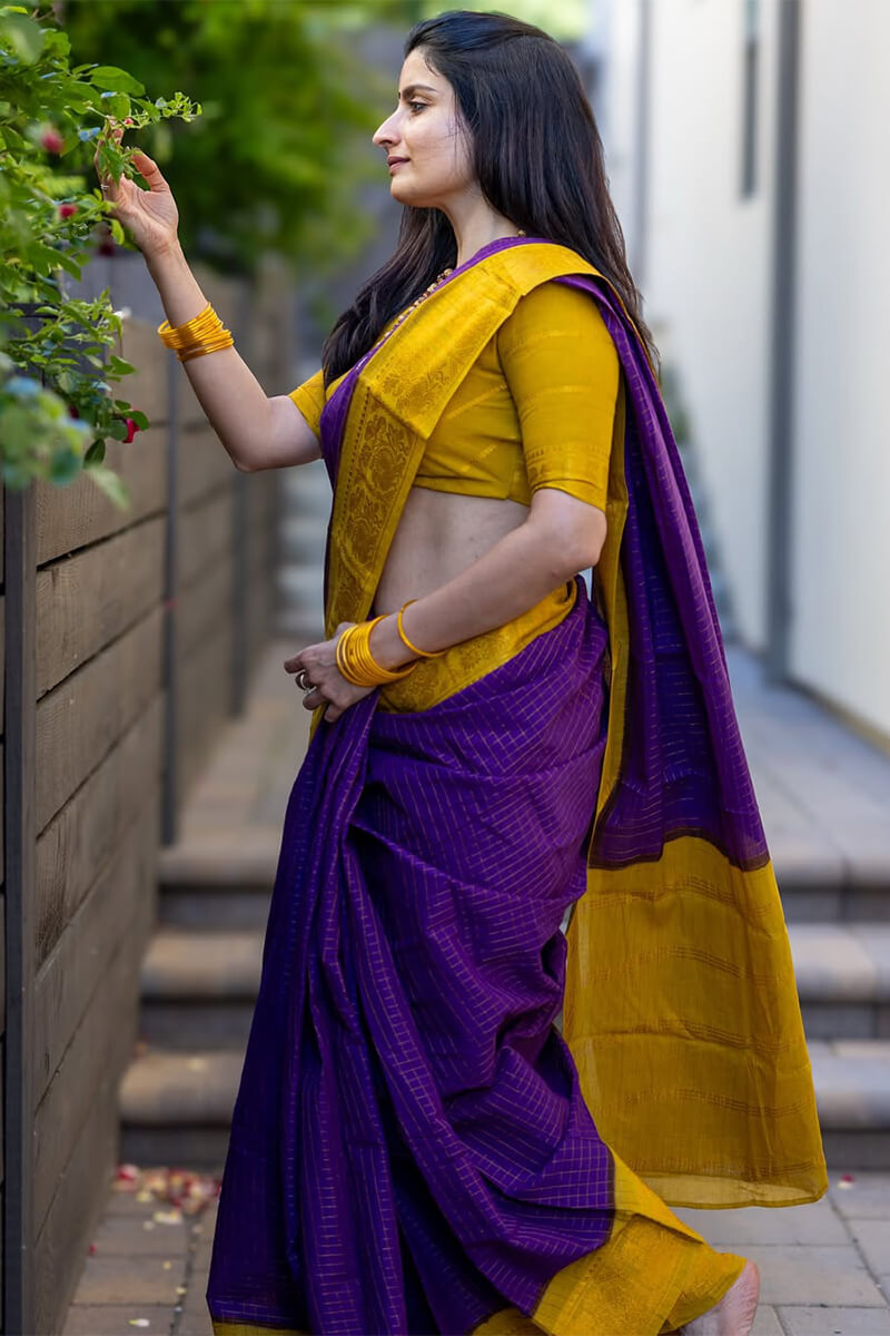 Majestic Purple Soft Silk Saree With Diaphanous Blouse Piece