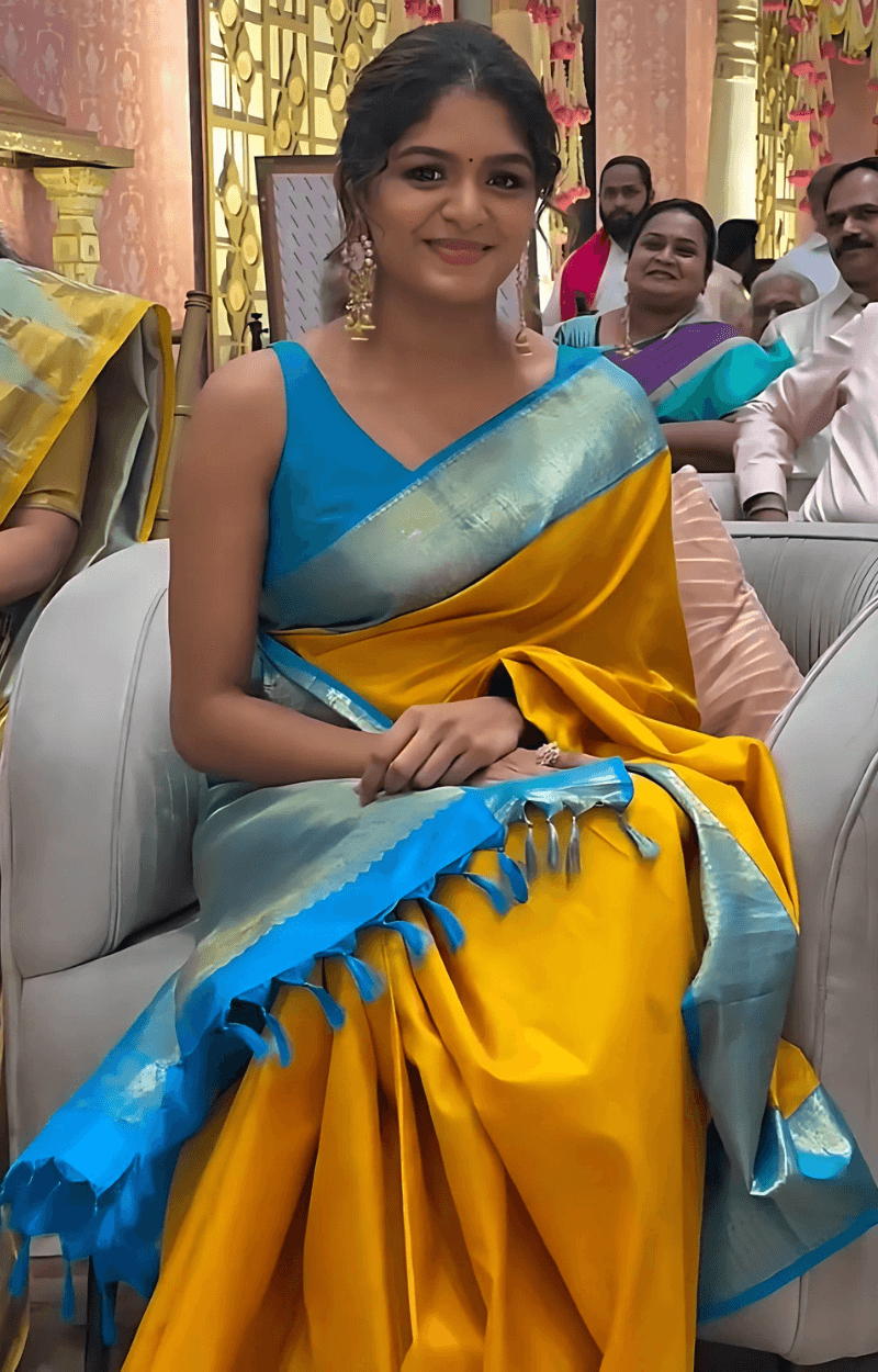 Flameboyant Yellow Soft Silk Saree With Eclat Blouse Piece