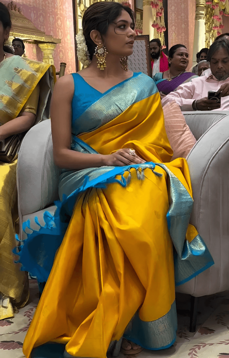 Flameboyant Yellow Soft Silk Saree With Eclat Blouse Piece