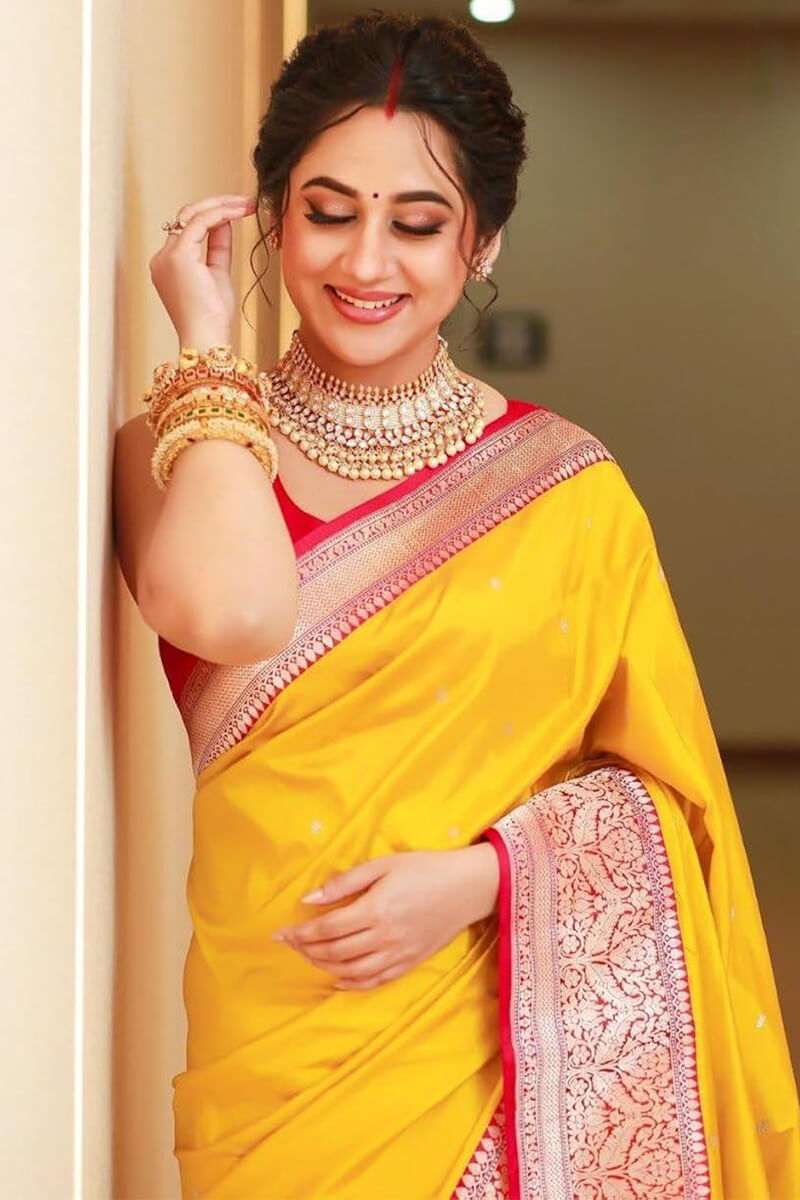 Posh Yellow Soft Silk Saree With Epiphany Blouse Piece