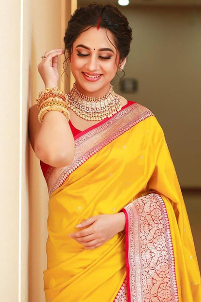 Posh Yellow Soft Silk Saree With Epiphany Blouse Piece