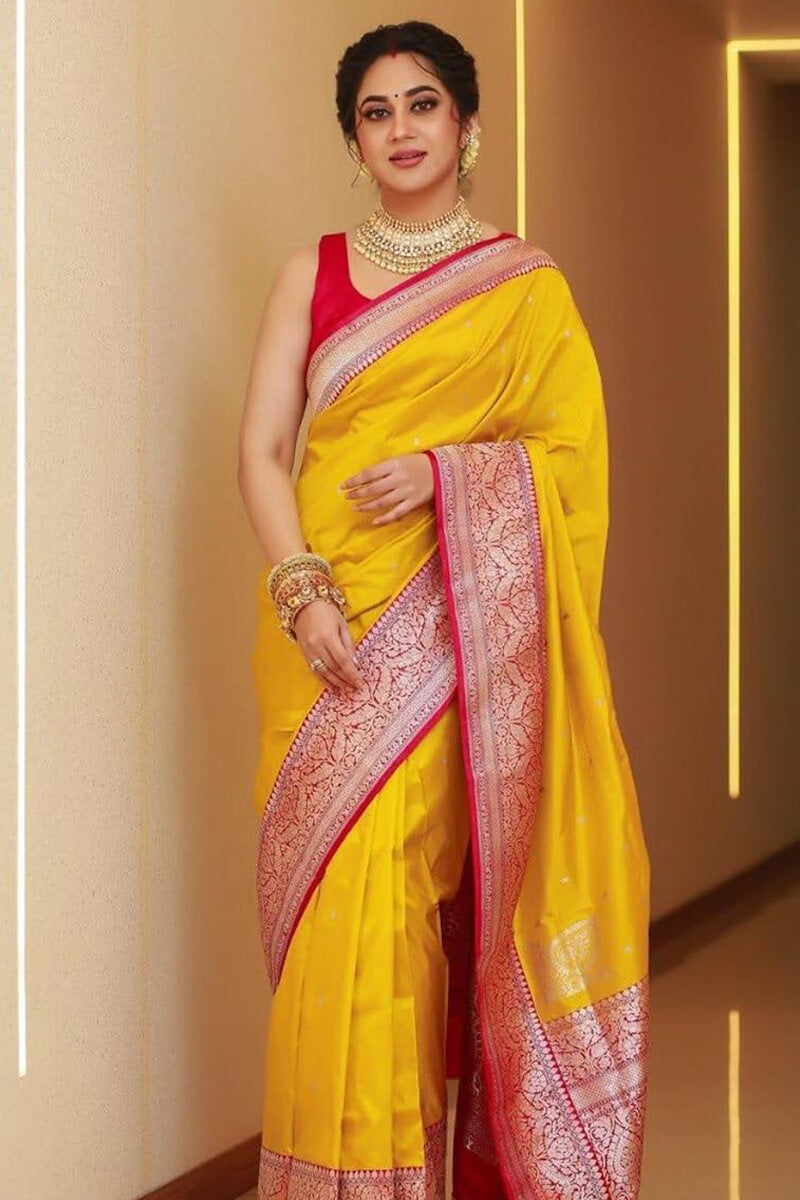 Posh Yellow Soft Silk Saree With Epiphany Blouse Piece