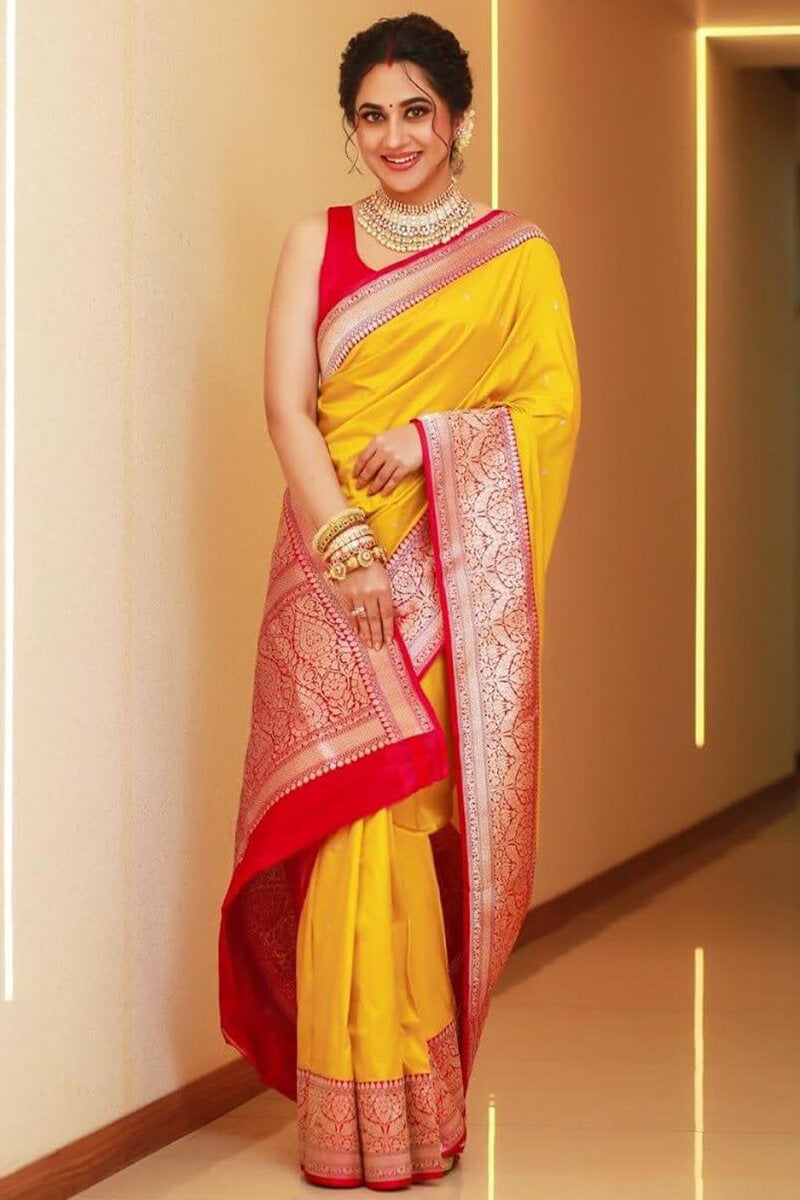 Posh Yellow Soft Silk Saree With Epiphany Blouse Piece