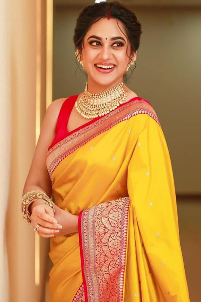 Posh Yellow Soft Silk Saree With Epiphany Blouse Piece