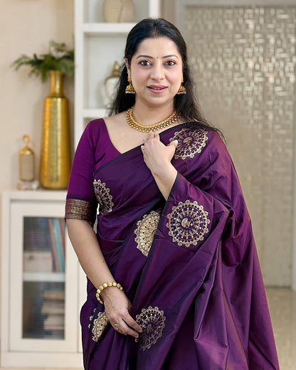 Sumptuous Purple Soft Silk Saree With Intricate Blouse Piece