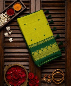 Girlish Green Cotton Silk Saree With Unequalled Blouse Piece