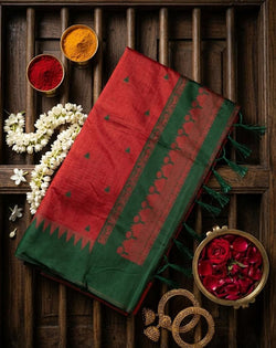 Precious Maroon Cotton Silk Saree With Designer Blouse Piece