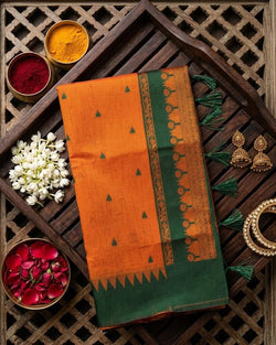 Murmurous Orange Cotton Silk Saree With Dalliance Blouse Piece