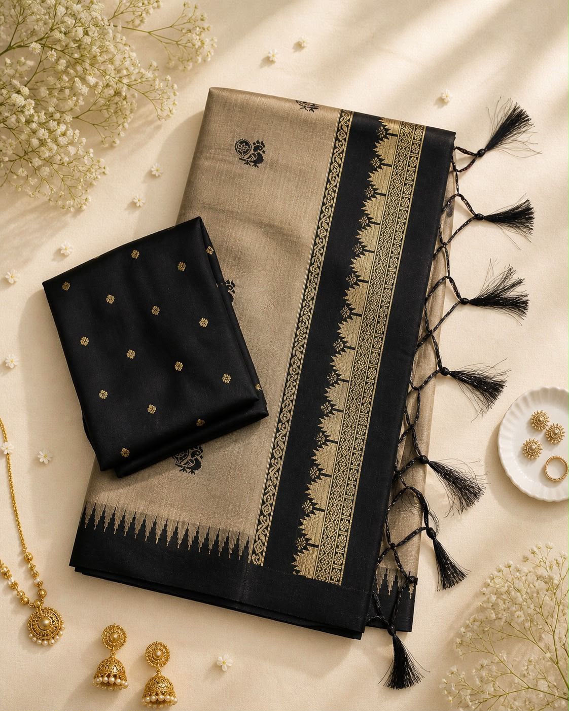 Scrumptious Beige Cotton Silk Saree With Staring Blouse Piece