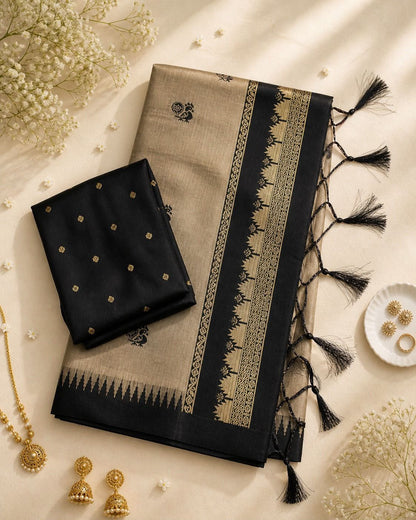 Scrumptious Beige Cotton Silk Saree With Staring Blouse Piece