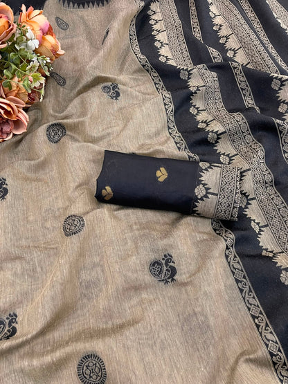 Scrumptious Beige Cotton Silk Saree With Staring Blouse Piece