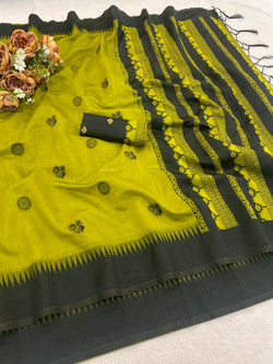 Ineffable Green Cotton Silk Saree With Ephemeral Blouse Piece