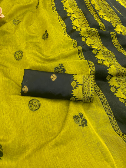 Ineffable Green Cotton Silk Saree With Ephemeral Blouse Piece