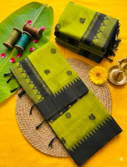 Ineffable Green Cotton Silk Saree With Ephemeral Blouse Piece