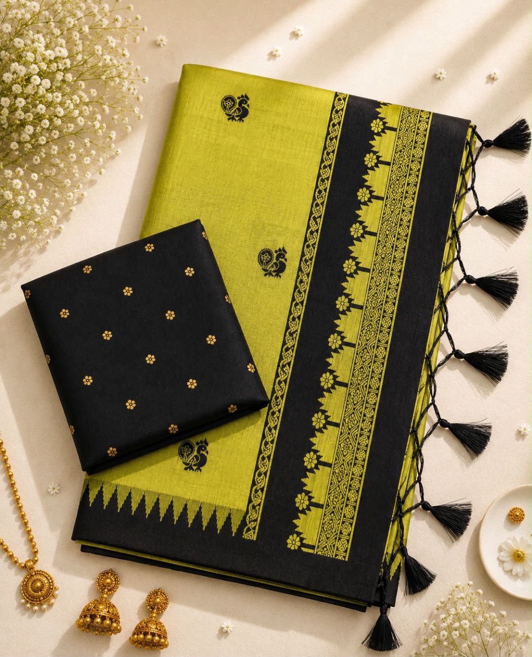 Ineffable Green Cotton Silk Saree With Ephemeral Blouse Piece